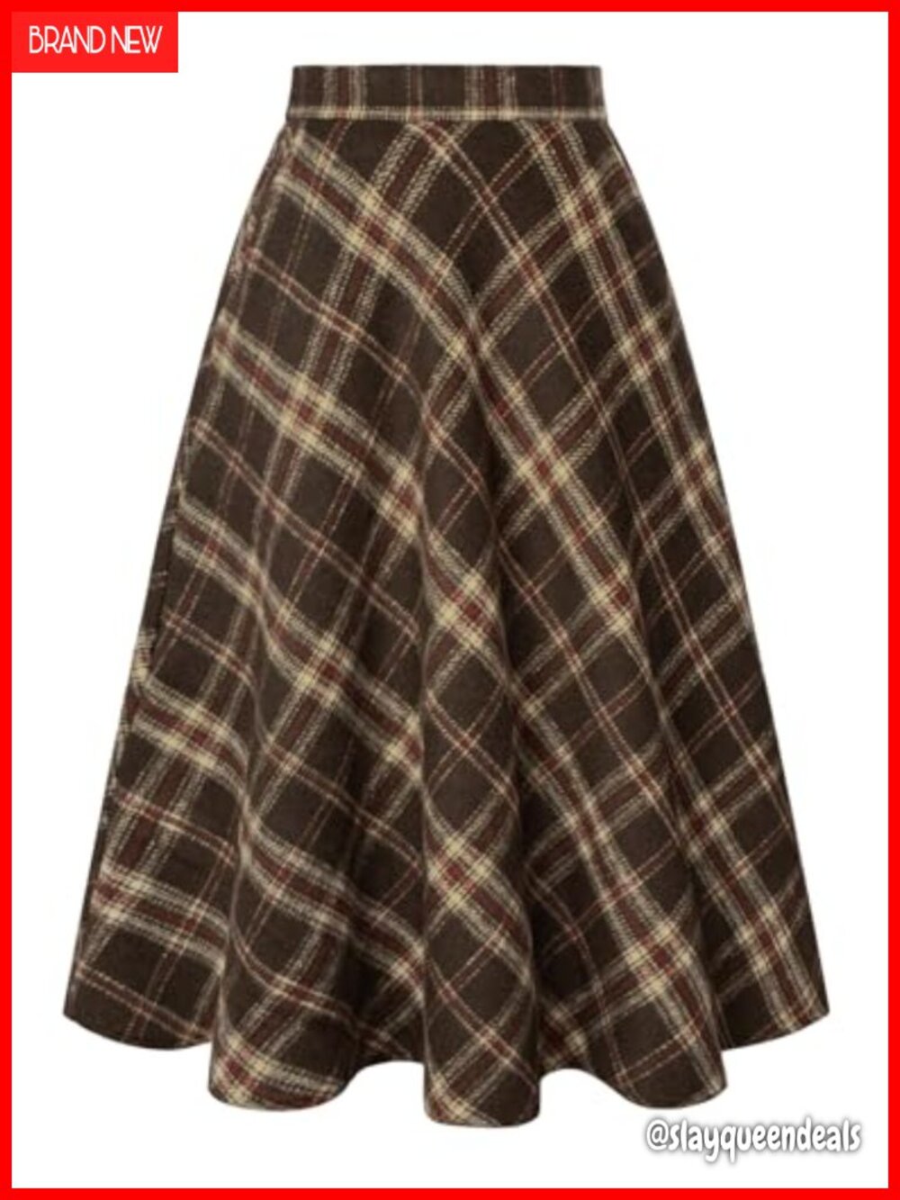 Plaid Midi Skirt with Pockets A-Line Elastic Waist